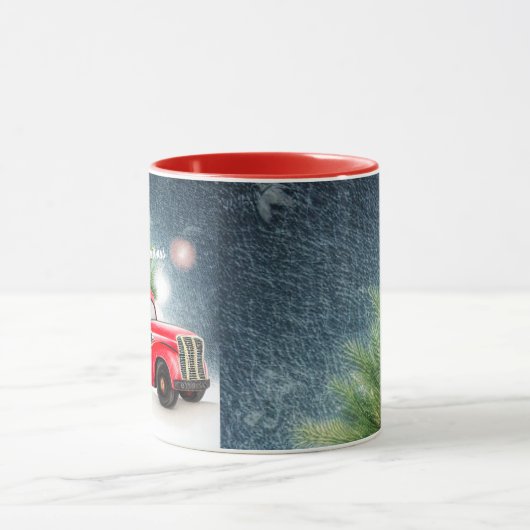 Rode  vrachtwagen en aangepaste boomvakantie mok (Midden)
