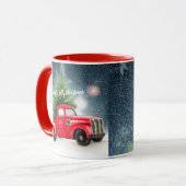 Rode  vrachtwagen en aangepaste boomvakantie mok (Voorkant links)