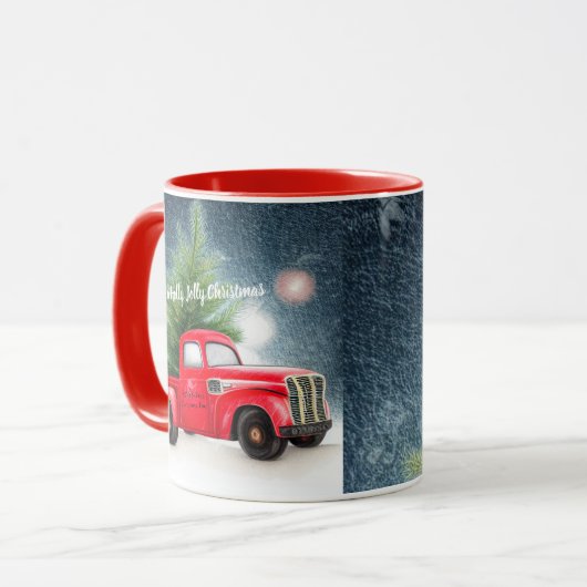 Rode  vrachtwagen en aangepaste boomvakantie mok (Voorkant links)