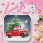 Rode vrachtwagen en aangepaste boomvakantie papieren bordje (Feest)