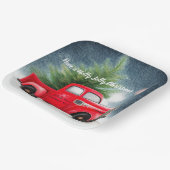 Rode vrachtwagen en aangepaste boomvakantie papieren bordje (Gebogen)