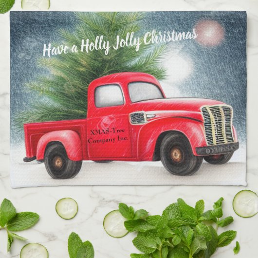 Rode  vrachtwagen en aangepaste boomvakantie theedoek (Gevouwen)