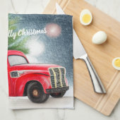 Rode  vrachtwagen en aangepaste boomvakantie theedoek (Quarter Fold)