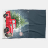 Rode  vrachtwagen en aangepaste boomvakantie theedoek (Horizontaal)