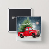 Rode vrachtwagen en aangepaste boomvakantie vierkante button 5,1 cm (Voorkant /achterkant)