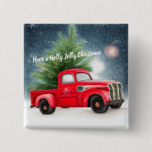 Rode vrachtwagen en aangepaste boomvakantie vierkante button 5,1 cm (Voorkant)