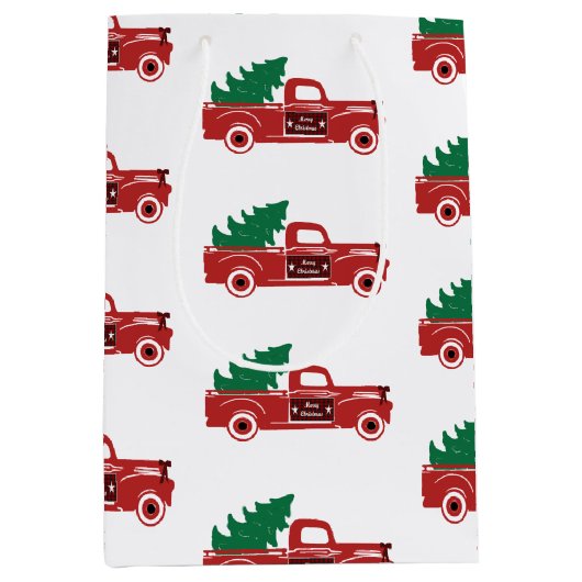 Rode vrachtwagen en boom medium cadeauzakje (Voorkant)