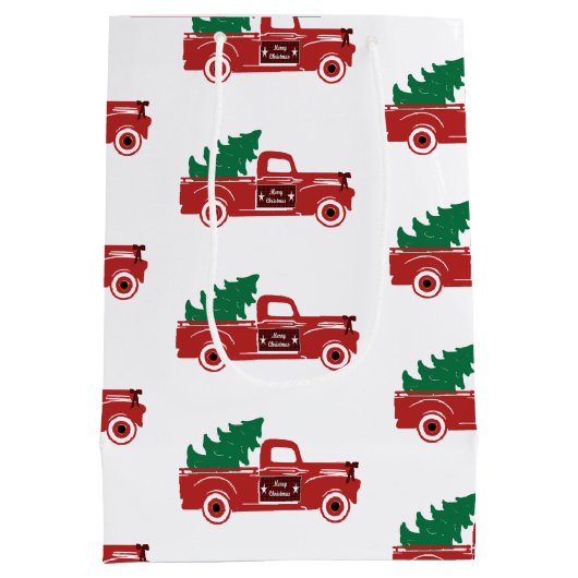 Rode vrachtwagen en boom medium cadeauzakje (Achterkant)