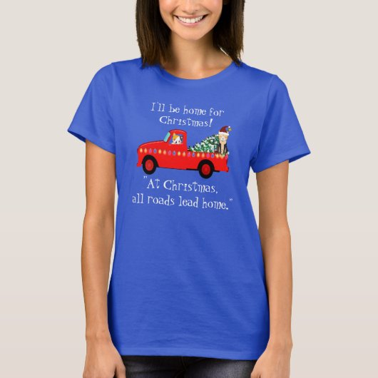 Rode vrachtwagen en kerstblauw t-shirt (Voorkant)
