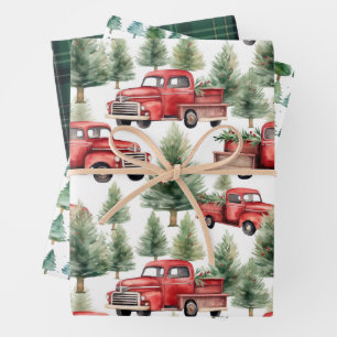 Rode vrachtwagen en kerstbomen Plaid Boerderij Ker Inpakpapier Vel