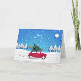 Rode vrachtwagen en kerstboom kaart