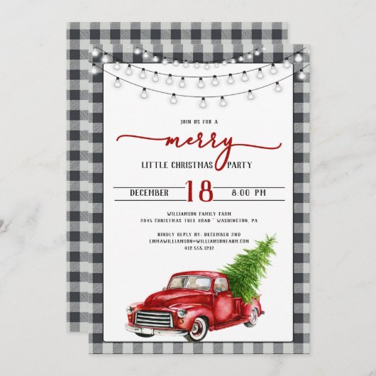  rode vrachtwagen en kerstfeest kaart (Voorkant / Achterkant)