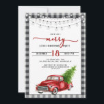 rode vrachtwagen en kerstfeest kaart<br><div class="desc">Rode Truck en Tree Christmas Party Invitation Onze schattige rode truck thema kerstuitnodiging is voorzien van een rode truck met een vers gesneden kerstboom met string lichten opknoping over het hoofd met script typografie. Voeg uw eigen formulering toe aan onze ontwerp-sjabloon om onze uitnodiging "uniek van u" te maken. ......</div>