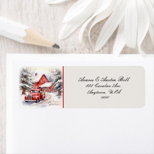  Rode Vrachtwagen en Rode Schuur Etiket (Insitu)