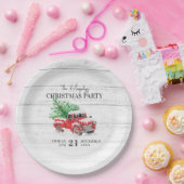  Rode Vrachtwagen Familienaam Kerstmis Papieren Bordje (Feest)