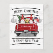 Rode Vrachtwagen Gnome Dog Patriottische Kerstmis Feestdagenkaart (Voorkant)