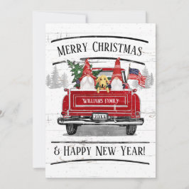  Rode Vrachtwagen Gnome Dog Patriottische Kerstmis Feestdagenkaart