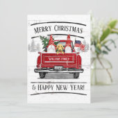 Rode Vrachtwagen Gnome Dog Patriottische Kerstmis Feestdagenkaart (Staand voorkant)