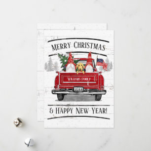  Rode Vrachtwagen Gnome Dog Patriottische Kerstmis Feestdagenkaart