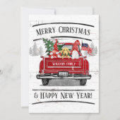  Rode Vrachtwagen Gnome Paar Hond Patriottisch Pla Feestdagenkaart (Voorkant)