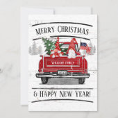  Rode Vrachtwagen Gnome Paar Patriottische Kerstmi Feestdagenkaart (Voorkant)