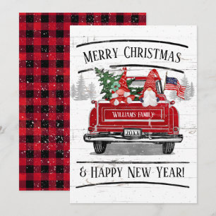 Rode Vrachtwagen Gnome Paar Patriottische Kerstmi Feestdagenkaart