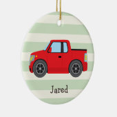 Rode vrachtwagen; groene strepen van pastel keramisch ornament (Rechts)