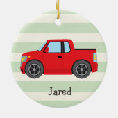 Rode vrachtwagen; groene strepen van pastel keramisch ornament (Achterkant)