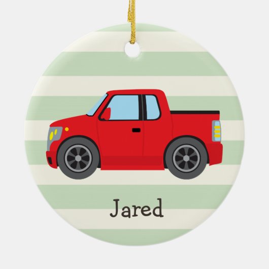 Rode vrachtwagen; groene strepen van pastel keramisch ornament (Achterkant)