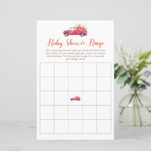 Rode Vrachtwagen Herfst Kleine Pompoen Baby shower (Staand voorkant)