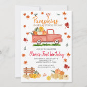 Rode Vrachtwagen Herfst Verjaardagsfeest Hay, Blad Kaart (Voorkant)