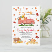 Rode Vrachtwagen Herfst Verjaardagsfeest Hay, Blad Kaart (Staand voorkant)