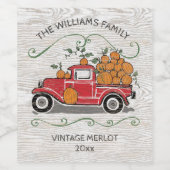 rode vrachtwagen herfstpompoenen rustiek wijn etiket (Enkel label)