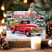  rode vrachtwagen in Snowy Forest Kerstmis Feestdagen Kaart