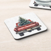  Rode Vrachtwagen Kerst Bier Onderzetter (Linkerzijde)