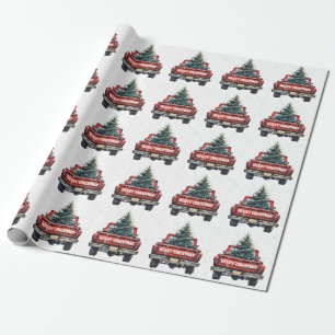 Rode Vrachtwagen Kerst Cadeaupapier