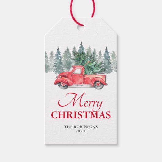 rode vrachtwagen Kerst Feestdagen Cadeaulabel (Voorkant)