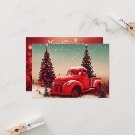 Rode Vrachtwagen Kerst Kaart (Voorkant / Achterkant in situ)