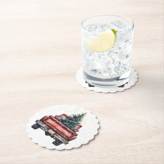  Rode Vrachtwagen Kerst Kartonnen Onderzetters (Insitu)