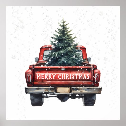 Rode Vrachtwagen Kerst Poster (Voorkant)