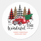  Rode Vrachtwagen Kerst Ronde Sticker (Voorkant)