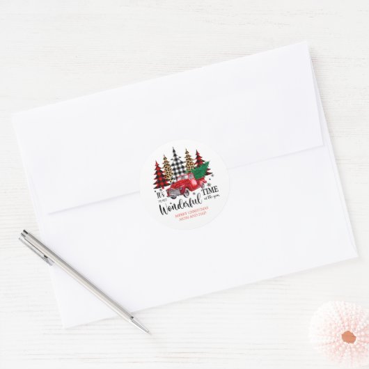 Rode Vrachtwagen Kerst Ronde Sticker (Envelop)