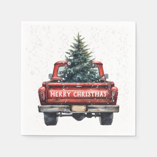 Rode Vrachtwagen Kerst Servet (Voorkant)