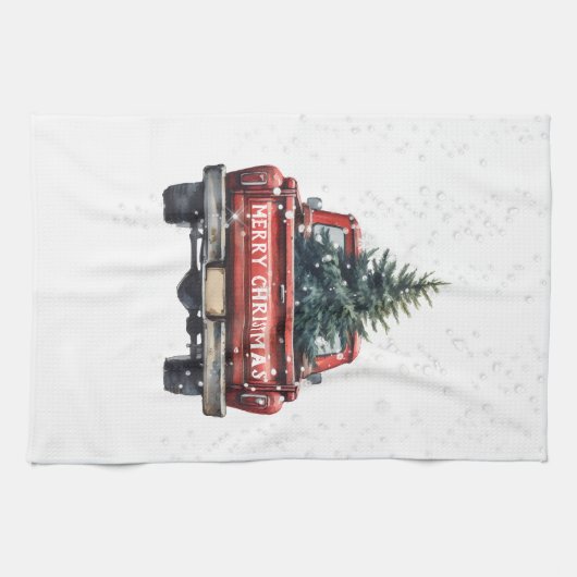  Rode Vrachtwagen Kerst Theedoek (Horizontaal)