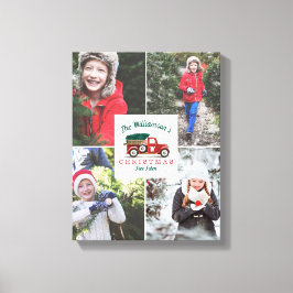 Rode  Vrachtwagen Kerstboom Boerderij Familie Foto Canvas Afdruk