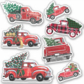  rode vrachtwagen kerstboom cadeaus hondenvakantie sticker (Voorkant)