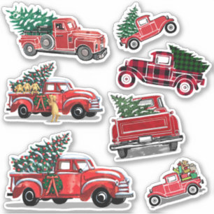  rode vrachtwagen kerstboom cadeaus hondenvakantie sticker
