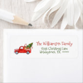 rode vrachtwagen kerstboom feestelijke kerst etiket (Insitu)