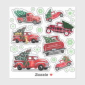  Rode Vrachtwagen Kerstboom Groene Sneeuwvlokken Sticker (Vel)