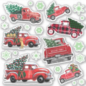  Rode Vrachtwagen Kerstboom Groene Sneeuwvlokken Sticker (Voorkant)